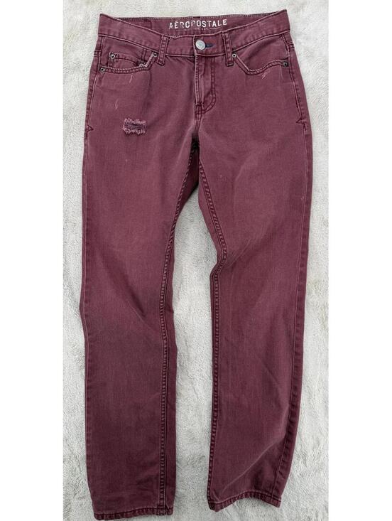 Aeropostale Denim - Aeropostale Distressed Slim Fit Jeans 28/30 Cotton Burgundy